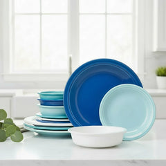 Mixed Coastal Blues Classic Rim 12-Piece Dinnerware Set, Service for 4