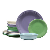 Lavender Bloom Mixed Color Classic Rim 12-Piece Dinnerware Set, Service for 4