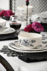 Botanical Floral Black Classic Bistro 3-Piece Dinnerware Set, Service For 1