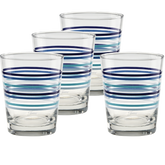Fiesta Coastal Blues Thin Stripe 15 oz. Tapered Double Old Fashion - Set of 4