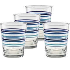 Fiesta Coastal Blues Thin Stripe 15 oz. Tapered Double Old Fashion - Set of 4