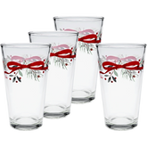 Holly Berry Christmas Garland 16 oz. Cooler Glass - Set of 4