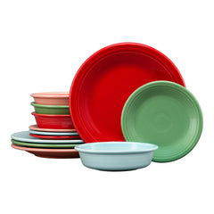 Peppermint Frost Mixed Color Classic Rim 12-Piece Dinnerware Set, Service for 4