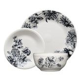 Botanical Floral Black Classic Bistro 3-Piece Dinnerware Set, Service For 1