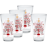 Holly Berry Christmas Tree 16 oz. Cooler Glass - Set of 4
