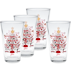 Holly Berry Christmas Tree 16 oz. Cooler Glass - Set of 4