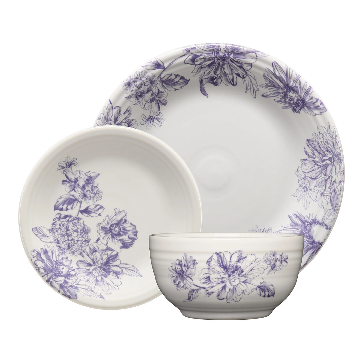 Botanical Floral Lavender Classic Bistro 3-Piece Place Setting, Service For 1