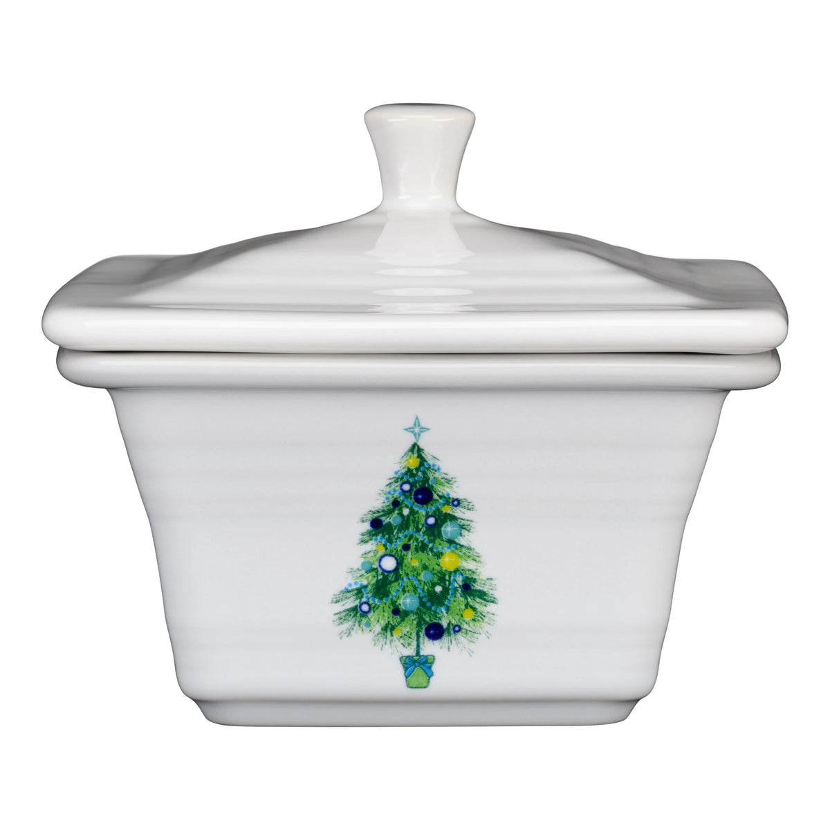 Fiesta Blue Christmas Tree Covered Box 4 5/8 Inch x 3 3/4 Inch