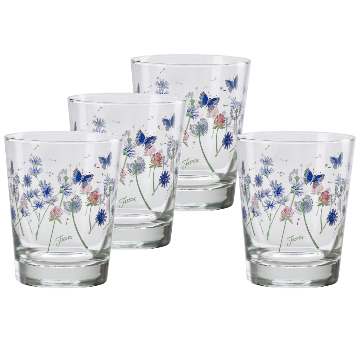 Retired Breezy Floral 15 oz. Tapered Double Old Fashion Glass – Set of 4