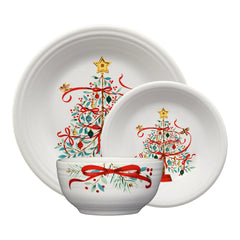 Holly Berry Christmas Tree Classic Bistro 3-Piece Dinnerware Set, Service For 1