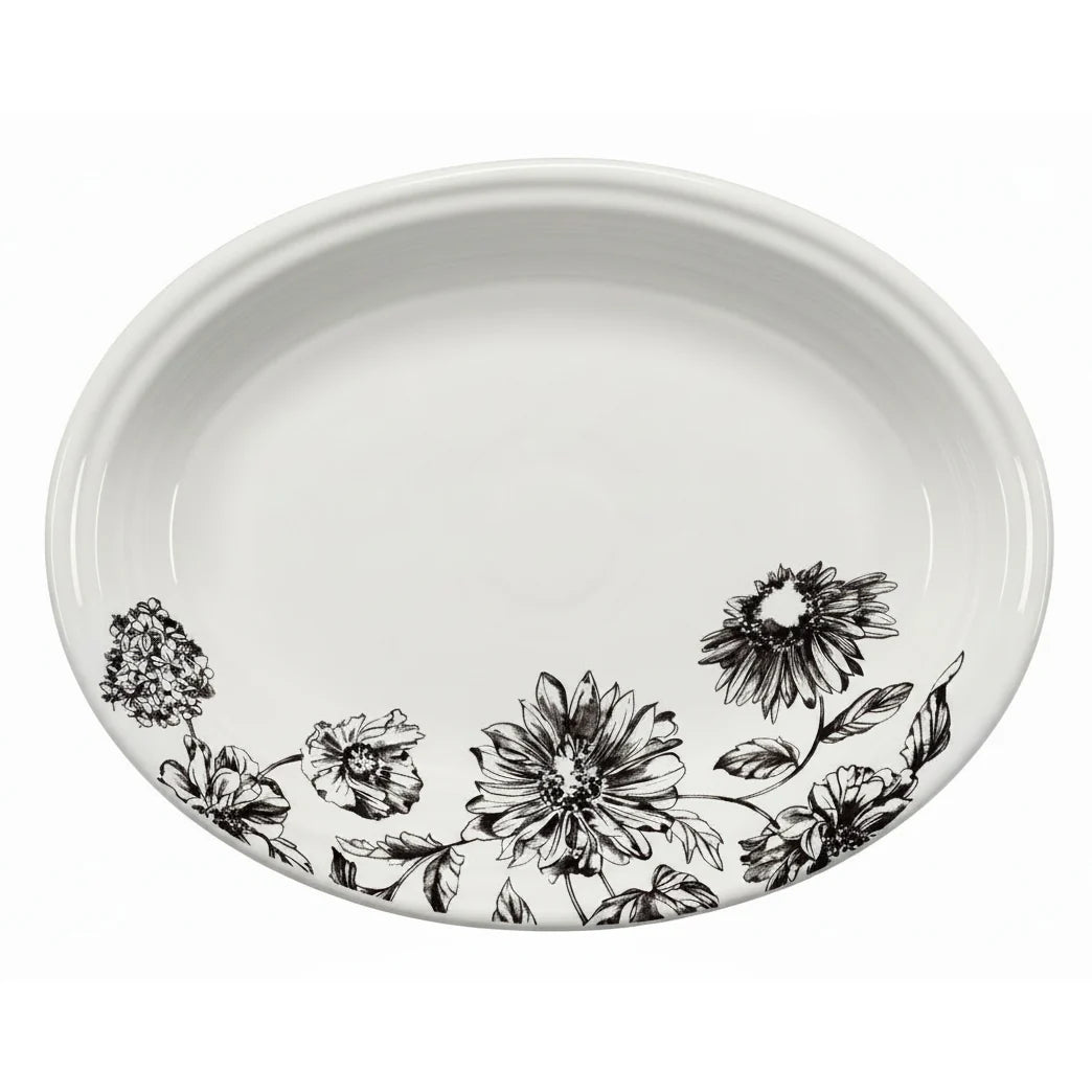 Botanical Floral Black 11 5/8 Inch Medium Oval Serving Platter