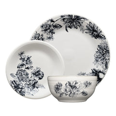 Botanical Floral Black Classic Bistro 3-Piece Place Setting, Service For 1
